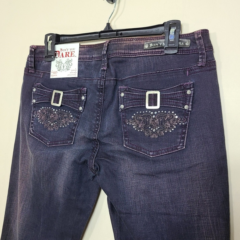 Y2K Embellished Pocket Jeans‎ Dark Wash Faded Purple Skinny 30 NWT